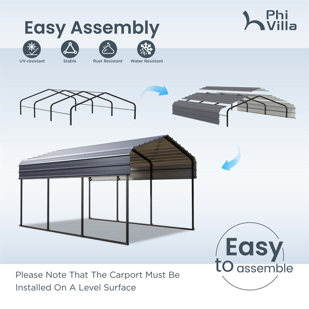 PHI VILLA Deluxe Heavy Duty Metal Outdoor Carport Canopy Multi use Car