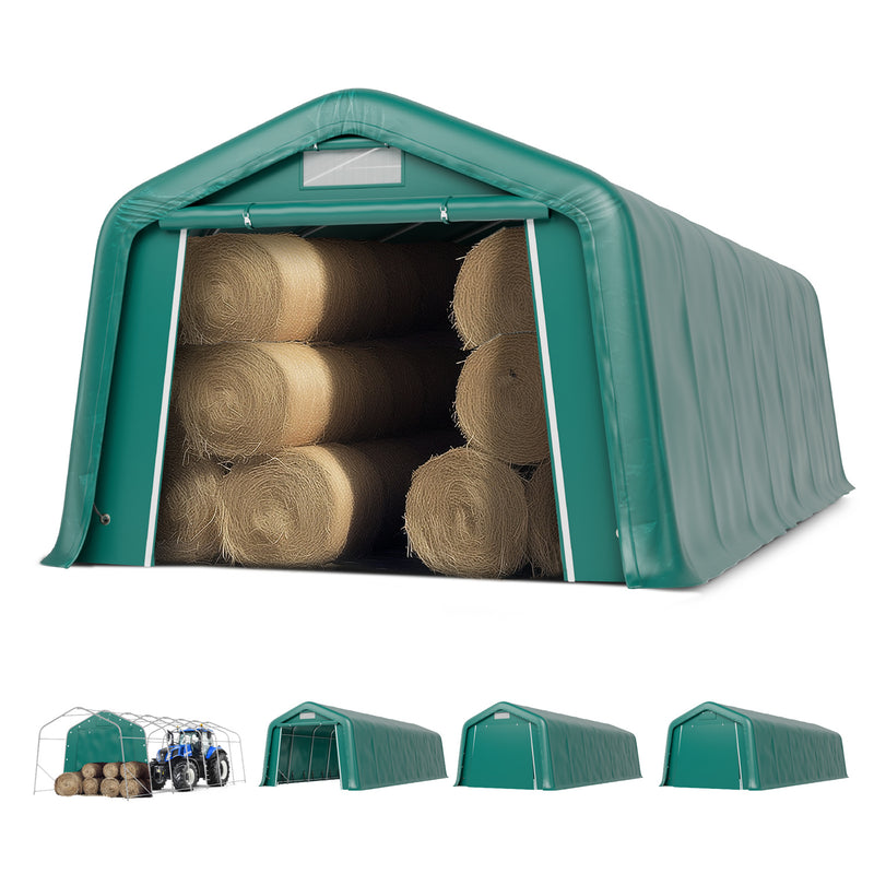 PHI VILLA Outdoor Green Storage Shed 11x32ft Portable Carport Multi-Function Shelter for Vehicles, Farm, and Agricultural Use