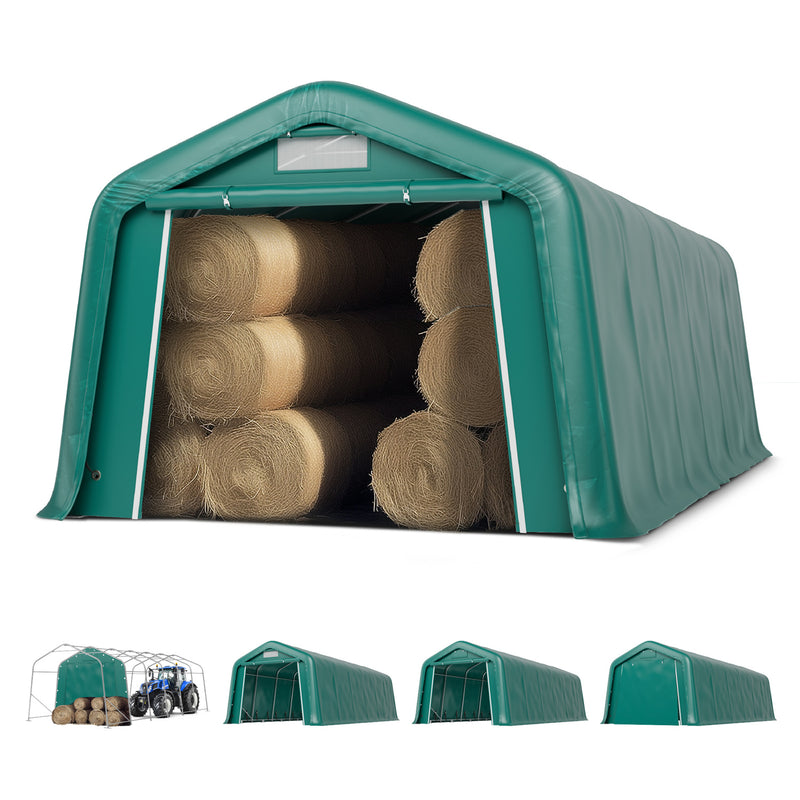 PHI VILLA Outdoor 11x32ft Green Storage Tent for Vehicles, Farm, and Agricultural Use