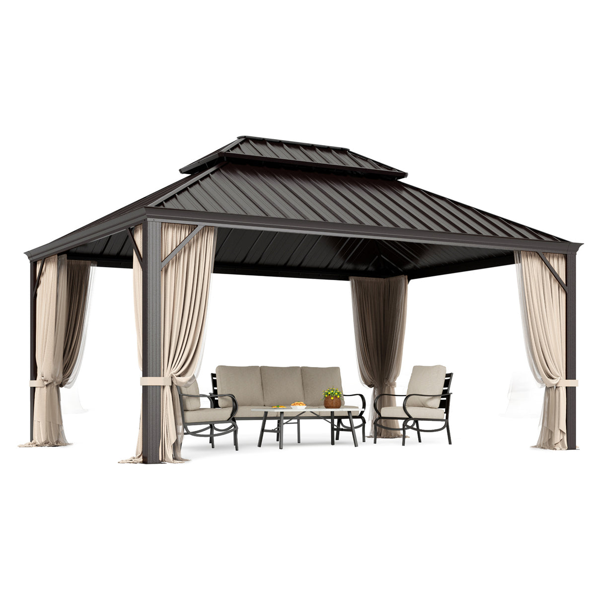 PHI VILLA 14 X 20 Outdoor Hardtop Gazebo with Galvanized Steel Roof a