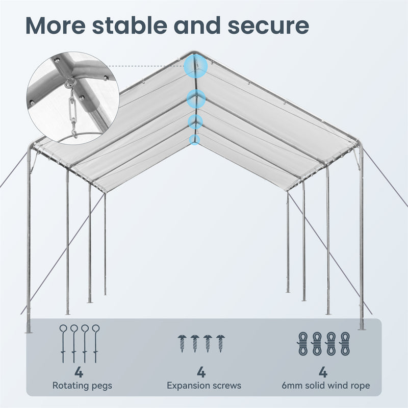 PHI VILLA 12'X20' White Carport Height Adjustable Outdoor Heavy Duty Car Storage