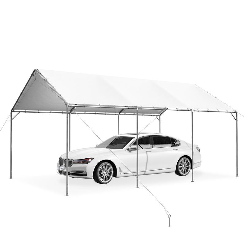 PHI VILLA 12'X20' White Carport Height Adjustable Outdoor Heavy Duty Car Storage