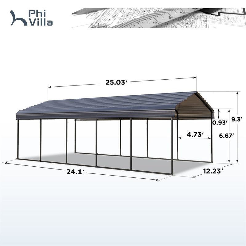 PHI VILLA Deluxe Heavy Duty Metal Outdoor Carport Canopy Multi-use Car Garage Shelter