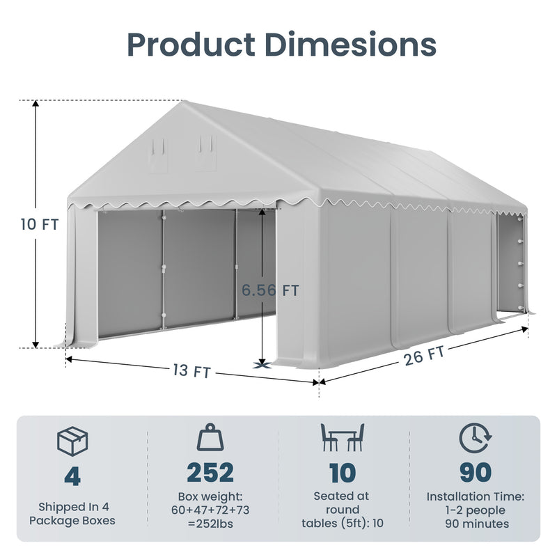 Phi Villa 13'x26' Outdoor Vendors Tent with Removable Sidewall