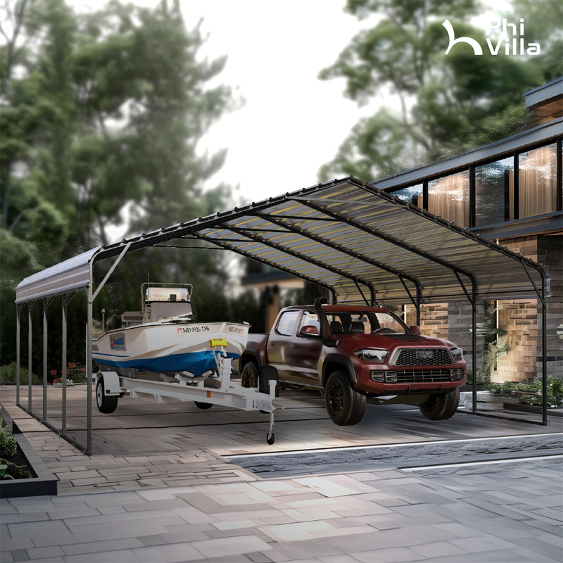 PHI VILLA 20x20ft 2 Car Metal Carports Deluxe Car Storage with Durable Steel Frame and Metal Proof