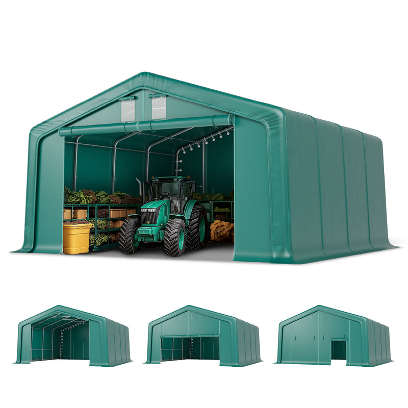 PHI VILLA 20x20ft Green Heavy Duty Instant Storage Tent with Durable Galvanized Frame for Vehicles, Boats, Garden Tools & Large Equipment