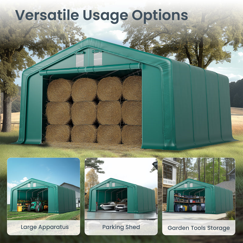 PHI VILLA 20x20ft Green Heavy Duty Storage Tent for Vehicles, Boats, Garden Tools & Large Equipment