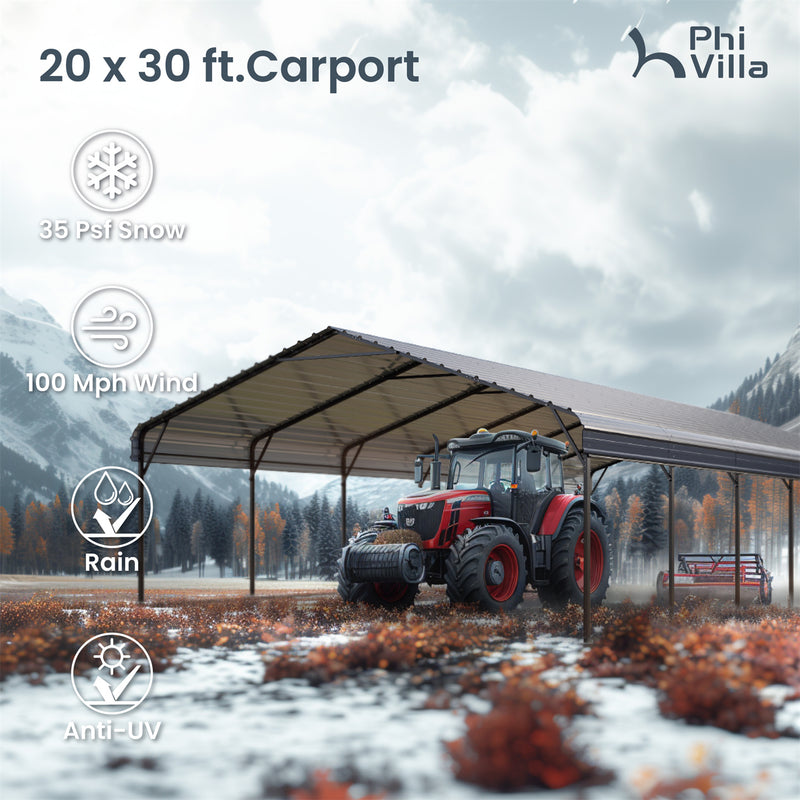 PHI VILLA 20x30ft Hardtop Carport Metal Weatherproof Car Garage Outdoor Car Shelter Shade