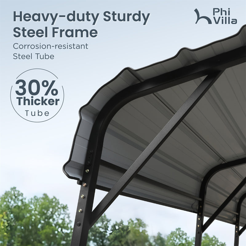 PHI VILLA 20x30ft Hardtop Carport Metal Weatherproof Car Garage Outdoor Car Shelter Shade