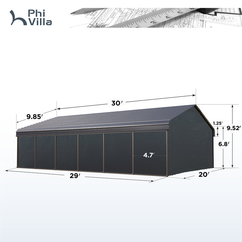 PHI VILLA 20x30ft Hardtop Carport Metal Weatherproof Car Garage Outdoor Car Shelter Shade