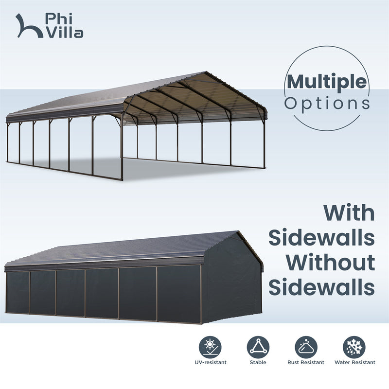 PHI VILLA 20x30ft Hardtop Carport Metal Weatherproof Car Garage Outdoor Car Shelter Shade