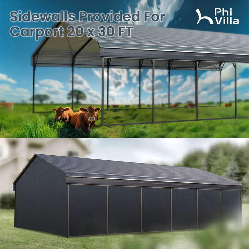 PHI VILLA 20x30ft Hardtop Carport Metal Weatherproof Car Garage Outdoor Car Shelter Shade