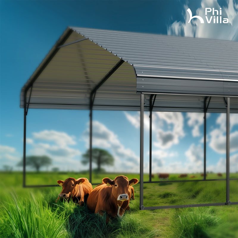 PHI VILLA 20x30ft Hardtop Carport Metal Weatherproof Car Garage Outdoor Car Shelter Shade