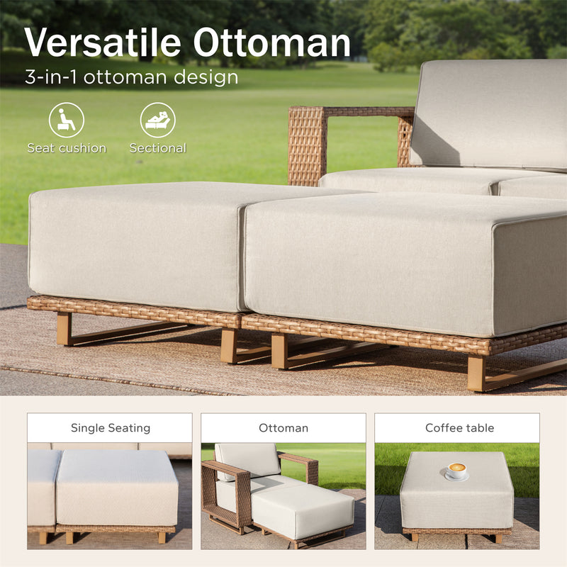 Phi Villa 6-Seater Modern L-Shaped Sectional Rattan Outdoor Sofa Set