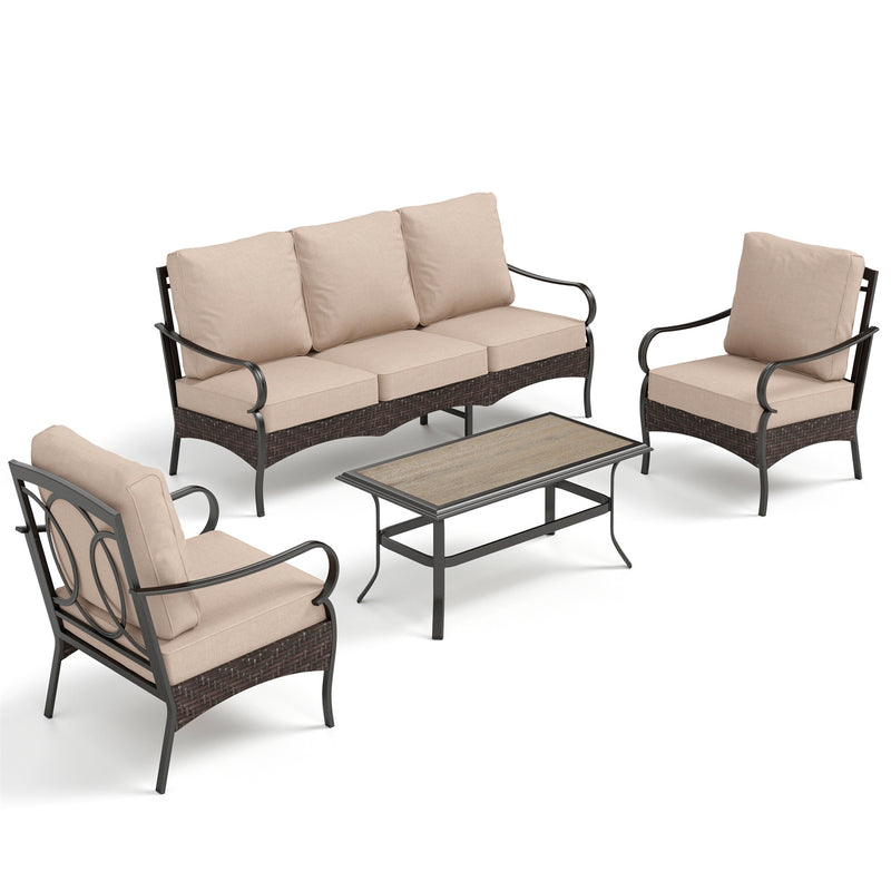 Phi Villa 5-Seater Wicker And Steel Outdoor Couch With Cushions Conversation Sofa Set