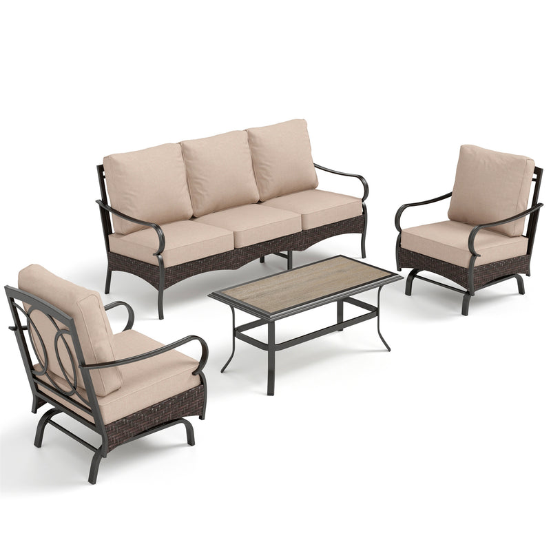 Phi Villa 5-Seater Wicker And Steel Outdoor Couch With Cushions Conversation Sofa Set