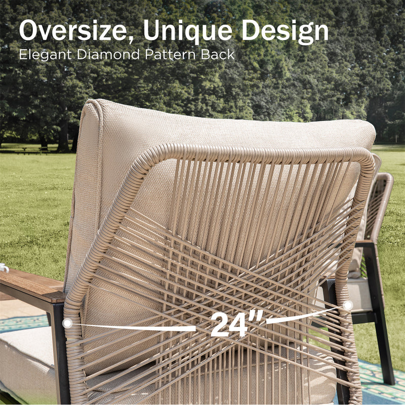 Phi Villa 5-Seater Outdoor Wicker & Steel Sofa Set with Elegant Rattan Backrest Design