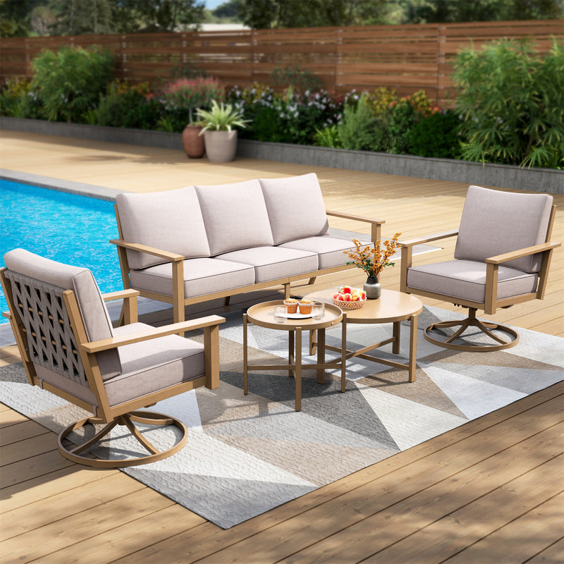 Phi Villa 5-Seater Patio Wood-Like Steel Conversation Sofa Set