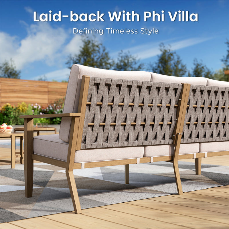 Phi Villa 5-Seater Patio Wood-Like Steel Conversation Sofa Set