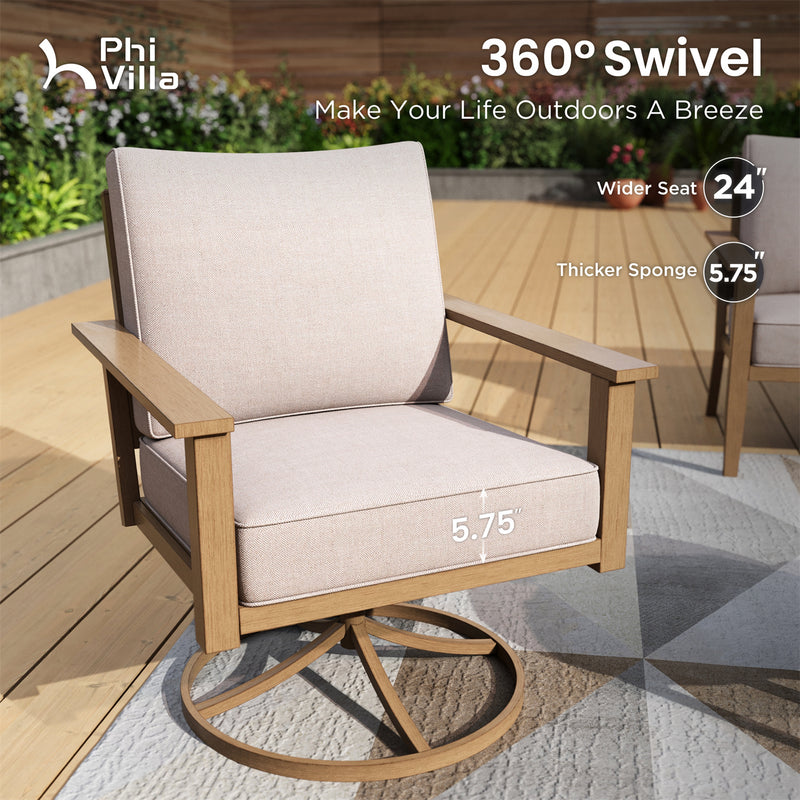 Phi Villa 5-Seater Patio Wood-Like Steel Conversation Sofa Set