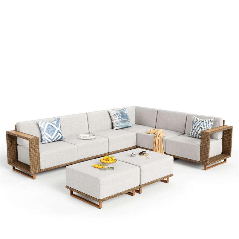 Phi Villa 6-Seater Modern L-Shaped Sectional Rattan Outdoor Sofa Set