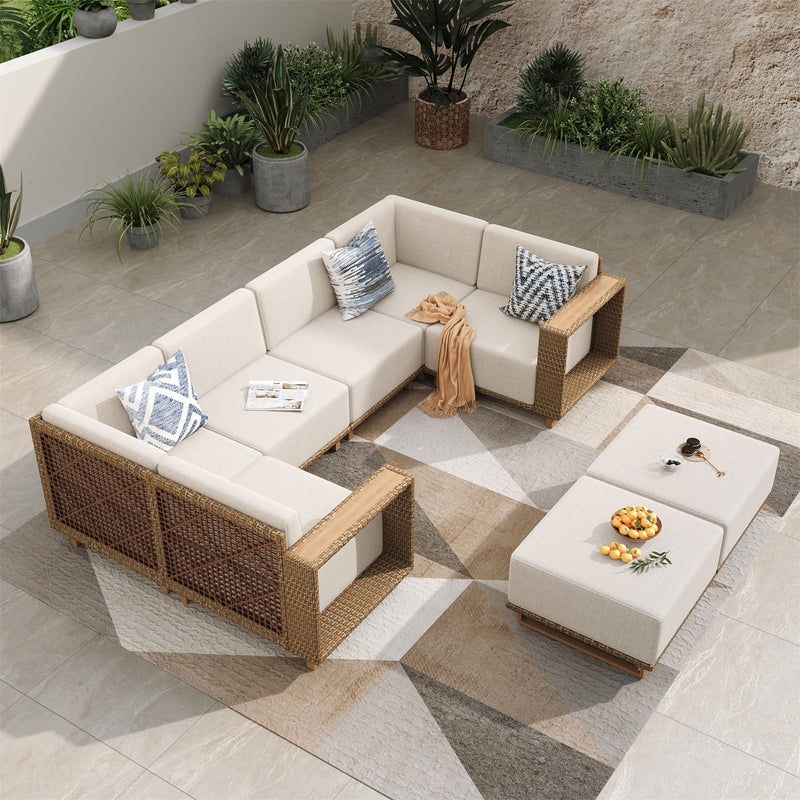 Phi Villa 6-Seater Modern Modular L-Shaped Outdoor Sectional Rattan Sofa Set