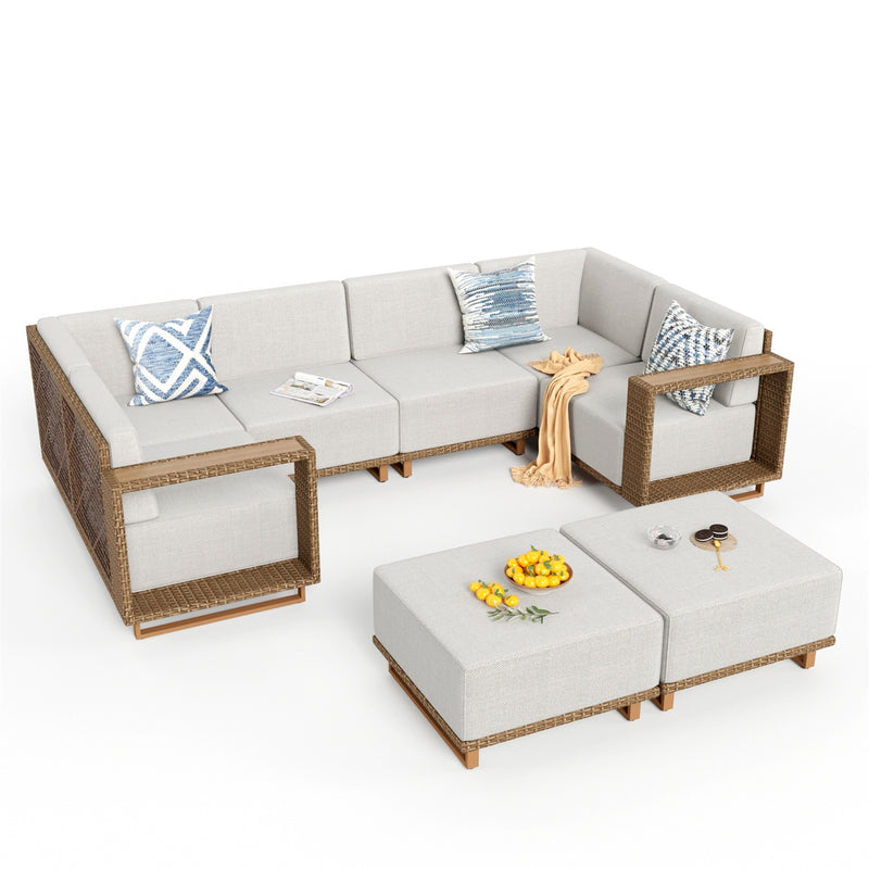 Phi Villa 6-Seater Modern L-Shaped Sectional Rattan Outdoor Sofa Set