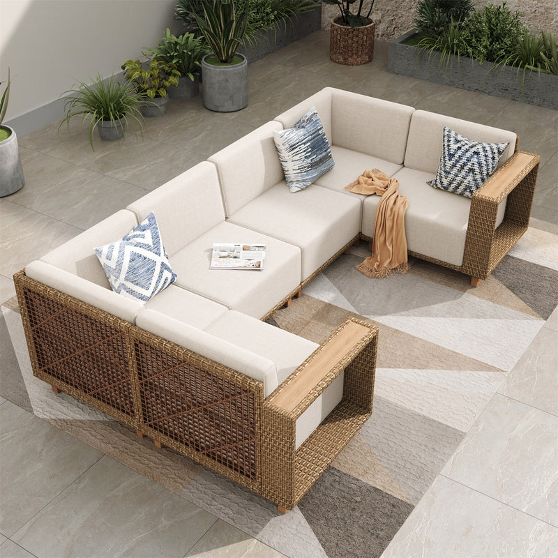 Phi Villa 6-Seater Modern L-Shaped Sectional Rattan Outdoor Sofa Set