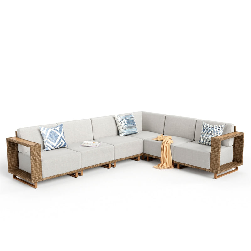 Phi Villa 6-Seater Modern L-Shaped Sectional Rattan Outdoor Sofa Set