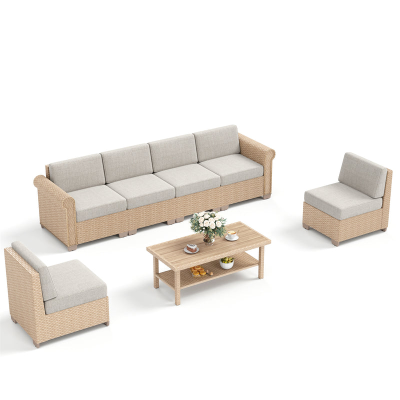 Phi Villa Outdoor Classic Garden Modular Wicker Deep Sofa Set with Coffee Table