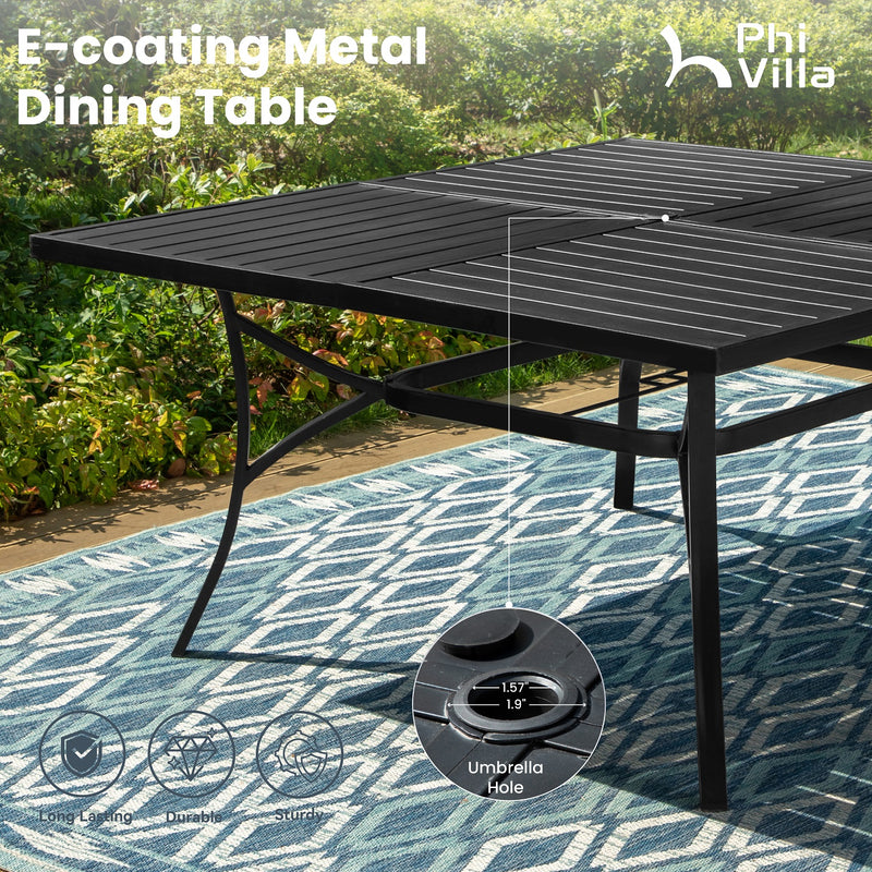 Phi Villa 60" Outdoor Metal Square Patio Dining Table with Umbrella Hole