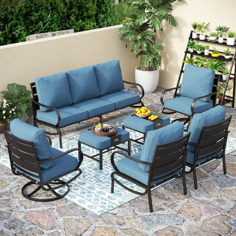 Phi Villa 9-Seater Outdoor Steel Sofa With Cushions And Multi-functional Ottomans