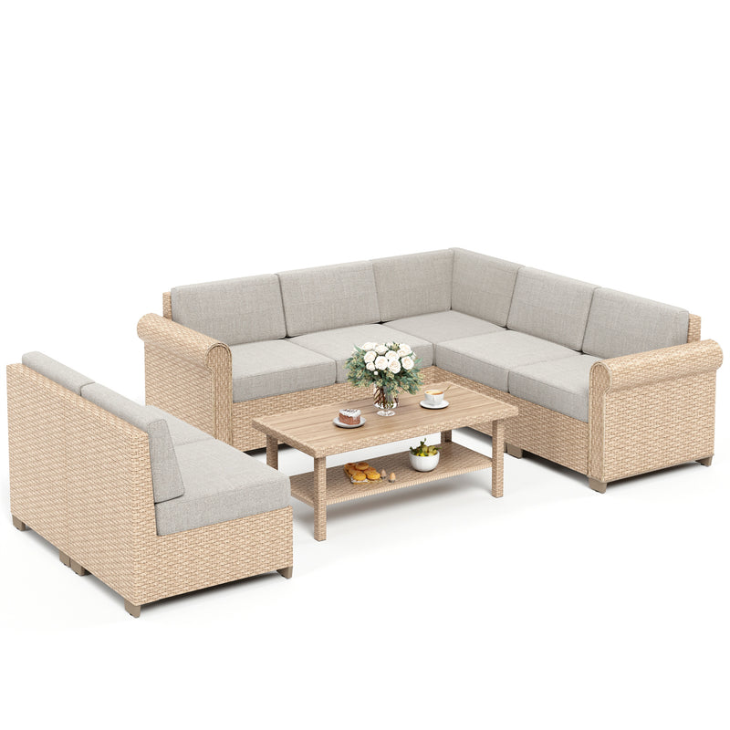 Phi Villa Outdoor Classic Garden Modular Wicker Deep Sofa Set with Coffee Table