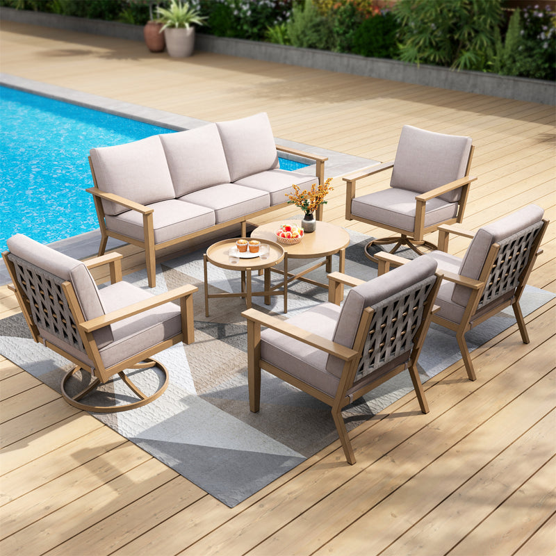 Phi Villa 5-Seater Patio Wood-Like Steel Conversation Sofa Set