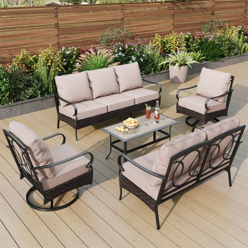 Phi Villa 7-Seater Wicker & Steel Outdoor Conversation  Sofa Sets With Loveseat