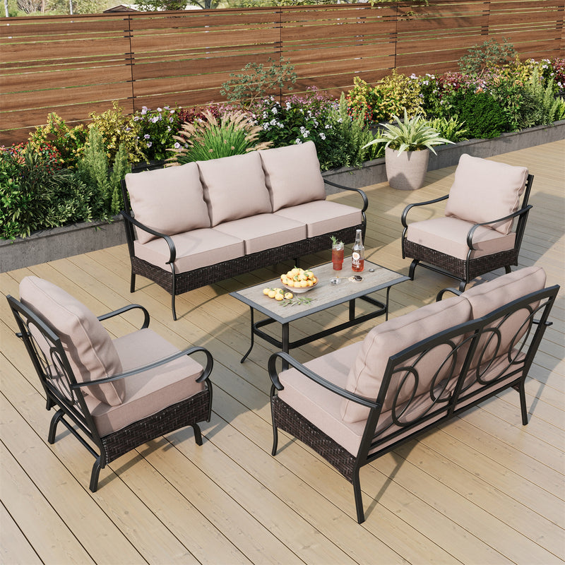 Phi Villa 7-Seater Wicker & Steel Outdoor Conversation  Sofa Sets With Loveseat