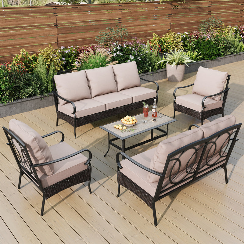 Phi Villa 7-Seater Wicker & Steel Outdoor Conversation  Sofa Sets With Loveseat