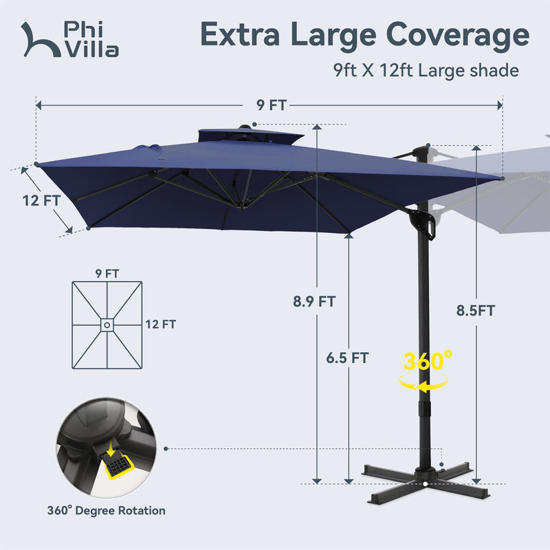 PHI VILLA 9X12ft Hydraulic Cantilever Patio Parasols Umbrellas