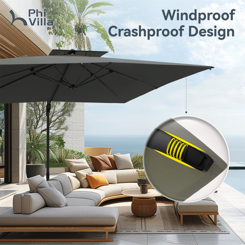 PHI VILLA 9X12ft Hydraulic Cantilever Umbrella Outdoor Patio Parasols Umbrellas