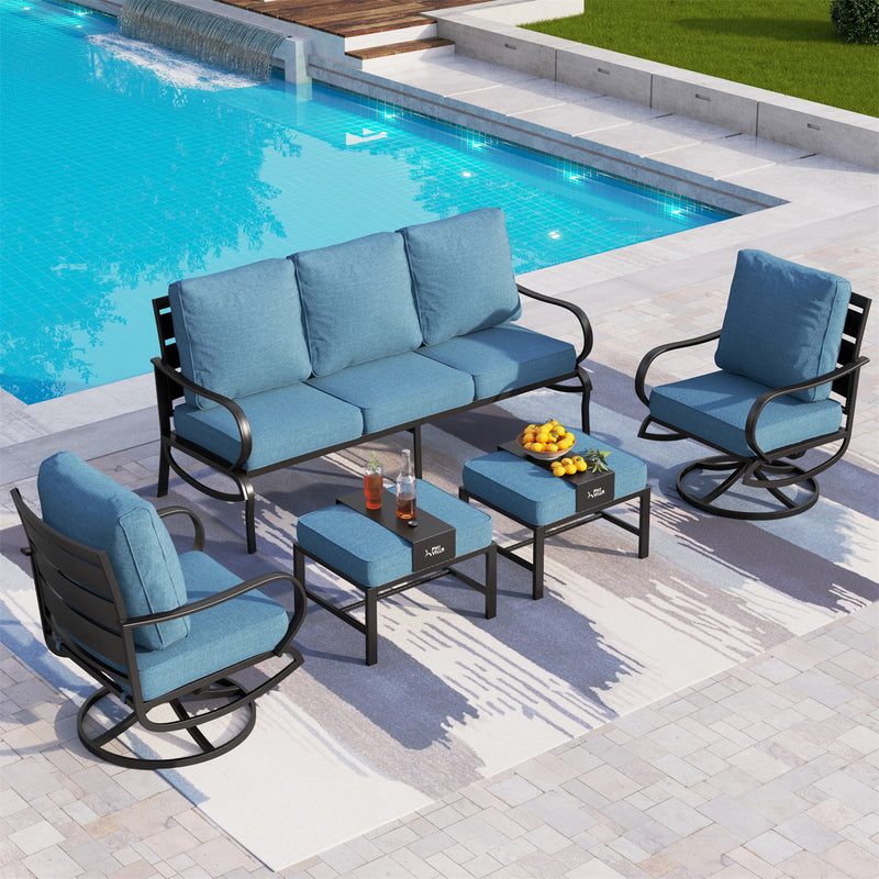 Phi Villa 7-Seater Outdoor Steel Conversation Sofa Set with Multi-functional Ottomans