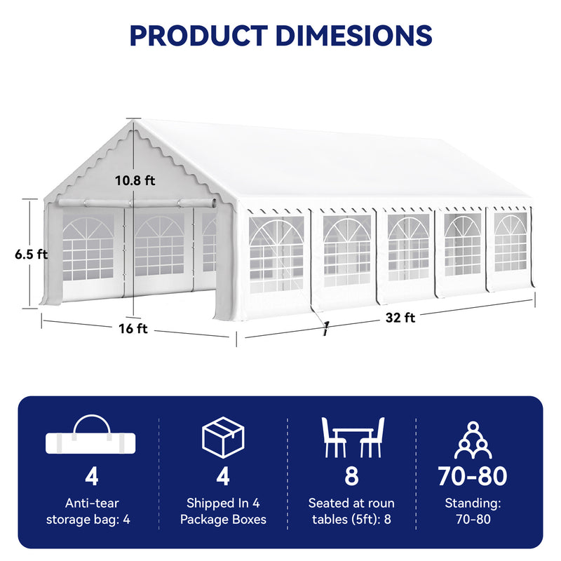 Phi Villa Heavy Duty Party Tent Wedding Event Shelter with Removable Sidewalls