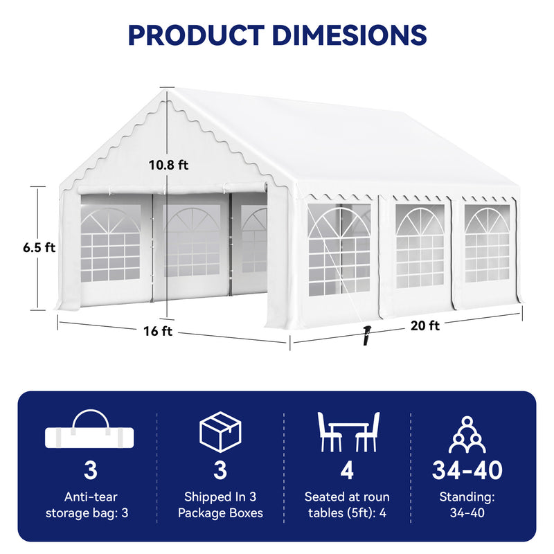 Phi Villa Heavy Duty Party Tent Wedding Event Shelter with Removable Sidewalls