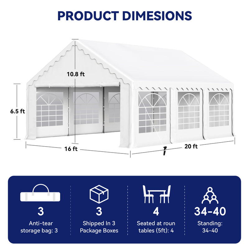 Phi Villa White Heavy Duty Party Tent Wedding Event Shelter with Removable Sidewalls