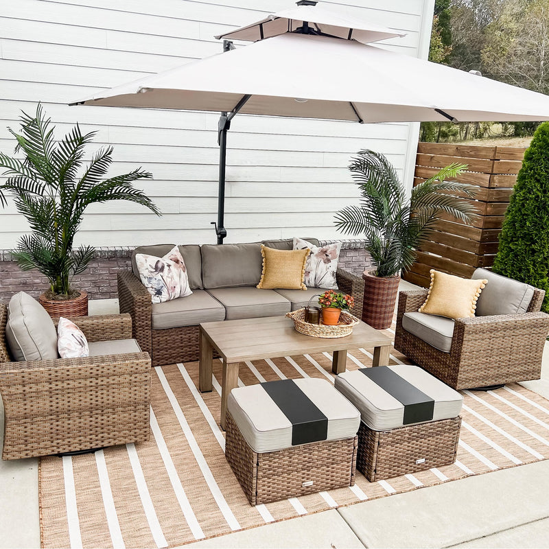 Phi Villa Luxury Outdoor Wicker Deep Sofa Patio Rattan Swivel Conversation Sets with Loveseat