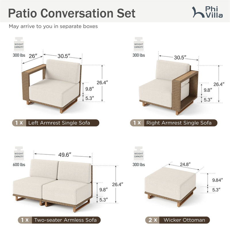 Phi Villa 4-Seater Modern Rattan Outdoor Conversation Sofa set