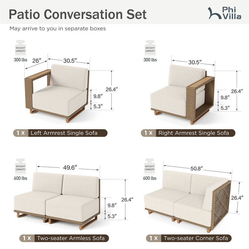 Phi Villa 6-Seater Modern Modular L-Shaped Outdoor Sectional Rattan Sofa Set