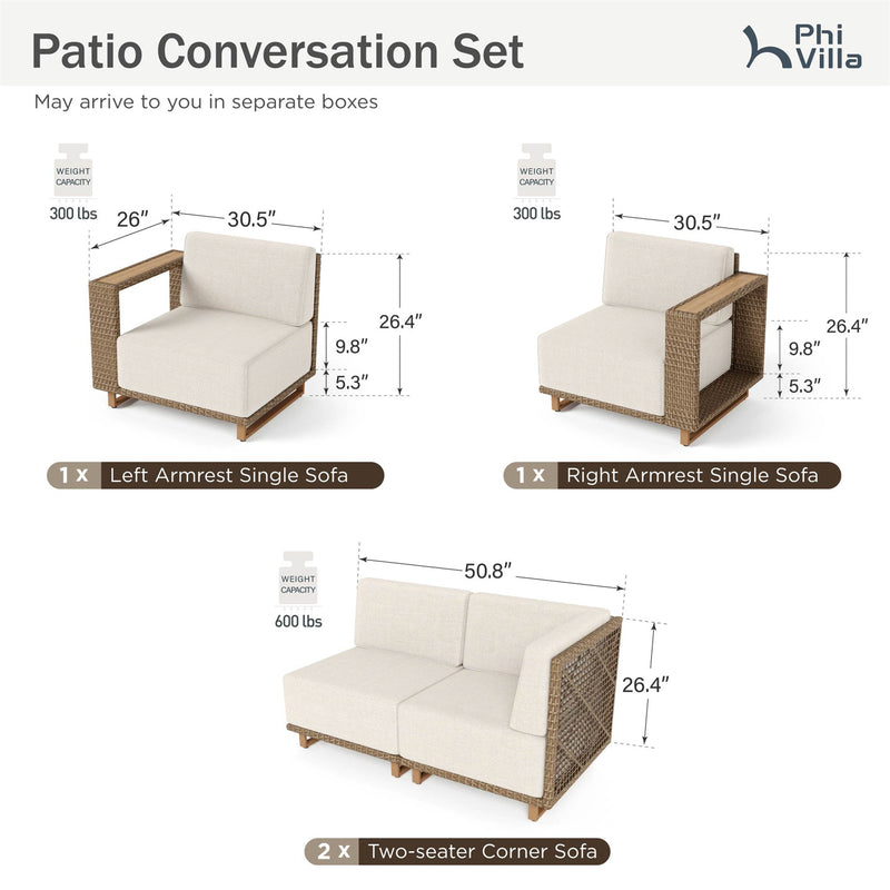 Phi Villa 6-Seater Modern L-Shaped Sectional Rattan Outdoor Sofa Set