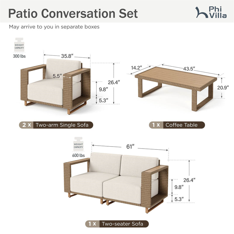 Phi Villa 4-Seater Modern Rattan Outdoor Conversation Sofa set