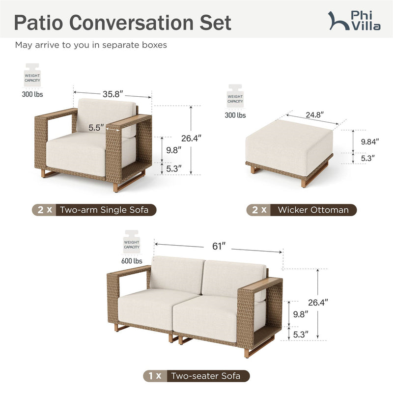 Phi Villa 4-Seater Modern Rattan Outdoor Conversation Sofa set