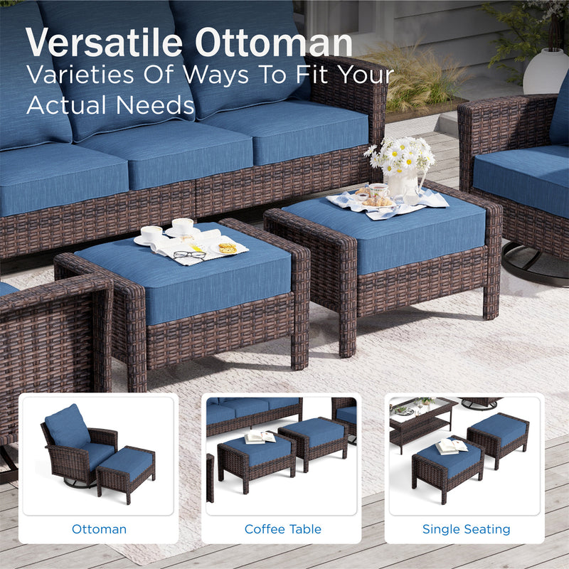 Phi Villa Outdoor Rattan Furniture Wicker 7-Seater Patio Swivel Sofa Sets with Coffee Table